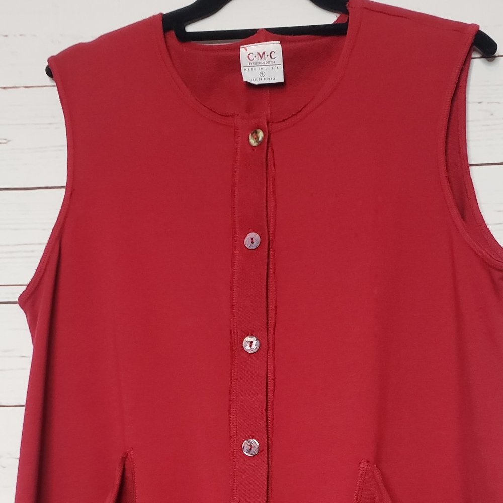 C.M.C. Red Button Front Sleeveless Tunic - image 2